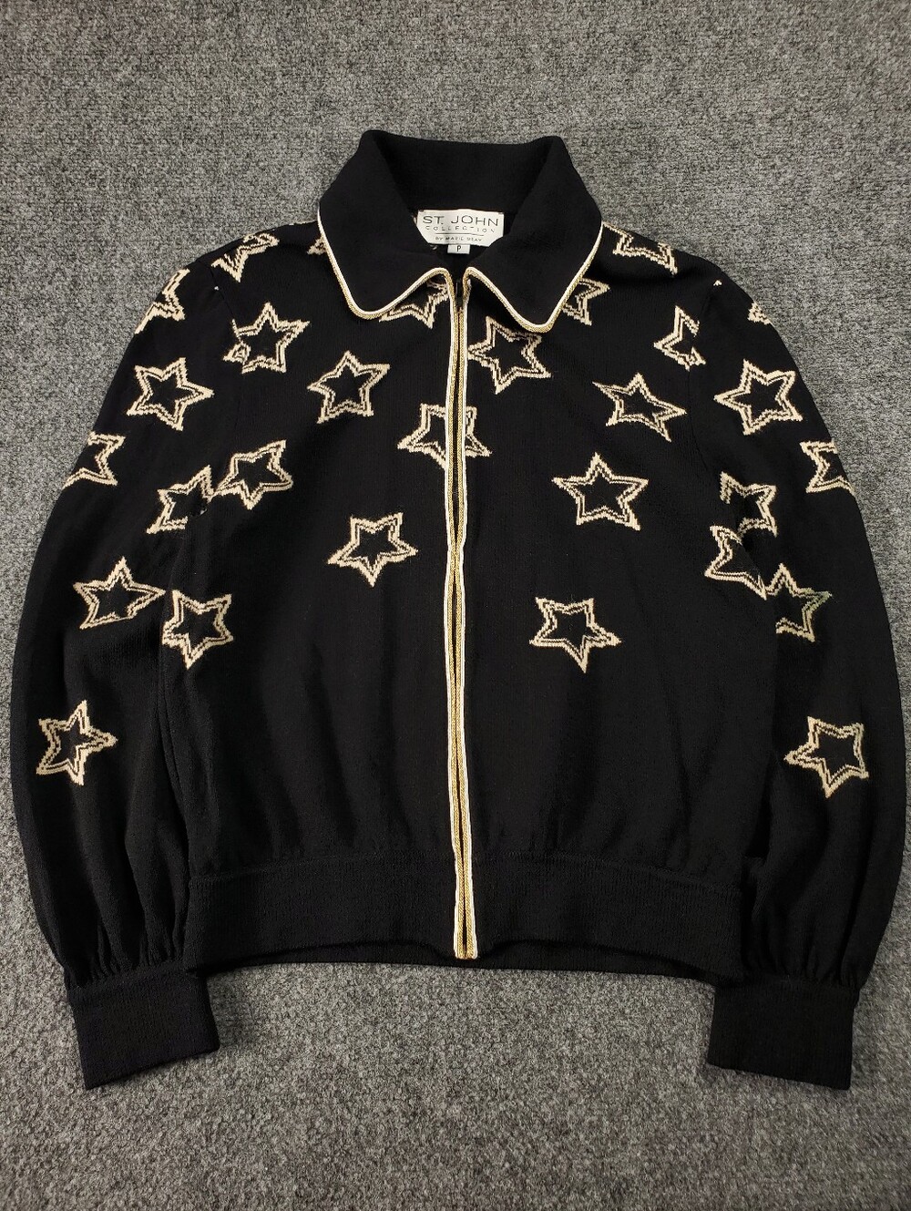 St John Collection Santana Knit Jacket Womens Small Petite Gold Stars Marie Gray